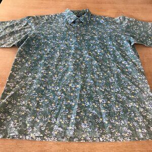 Ono Hawaiian Shirt Men L Blue Floral 1/4 Button Up Pocket Pullover Short Sleeve